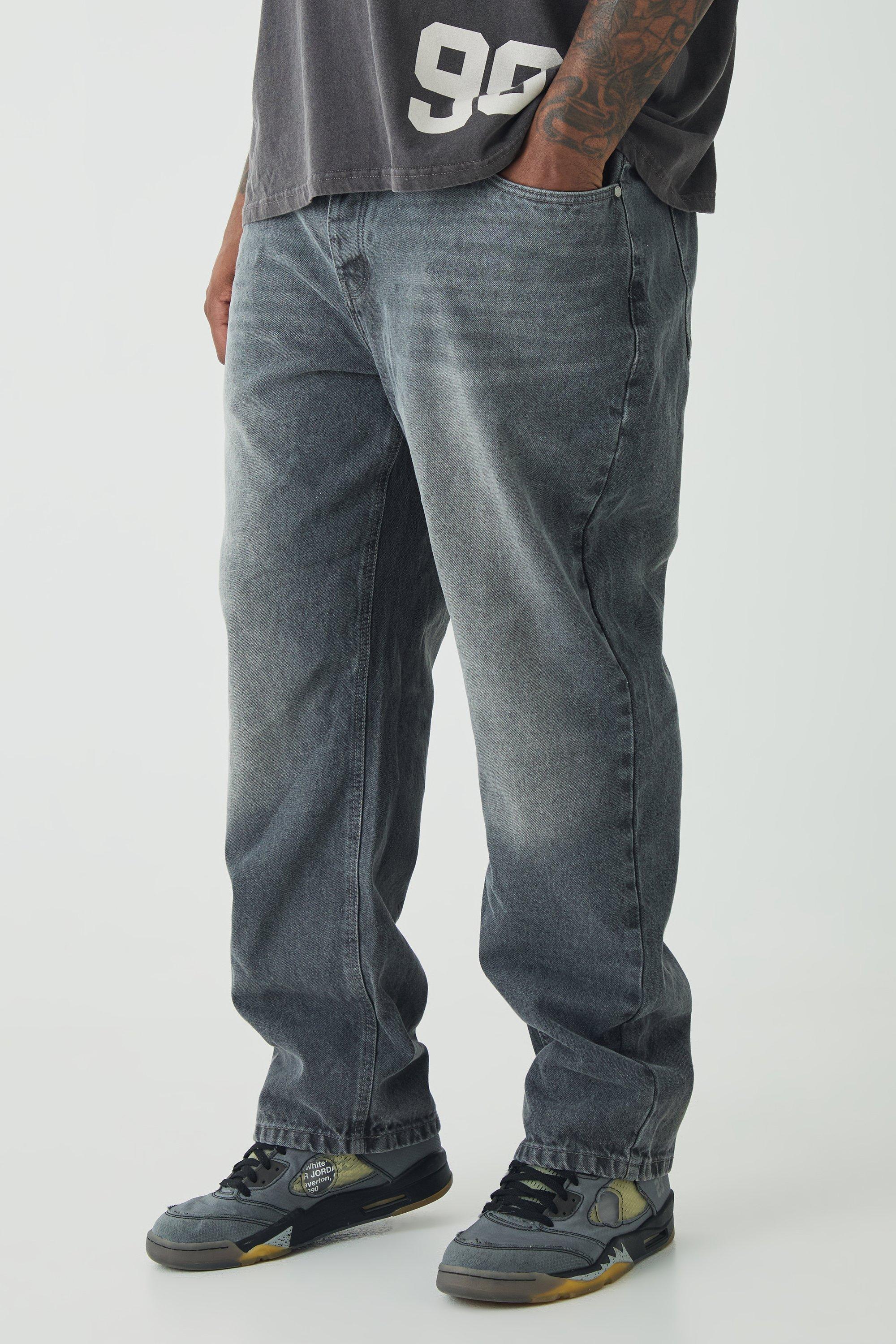 Mens Grey Plus Straight Rigid Jeans, Grey